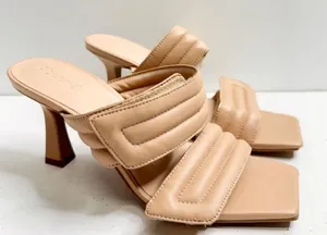 Abound Open‎ Toe Sandals Womens Size 6 Qarly Heeled Tan Slip On Heels thumbnail 1