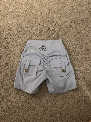 Blue Button Scrunch Workout Shorts thumbnail 3