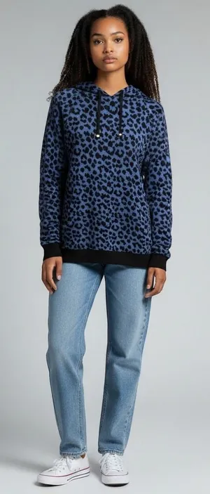 Victorias‎ Secret Blue Leopard Print Hoodie Longline Pullover XS Animal Print thumbnail 1