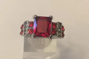 Ruby Red Garnet Band Ring white Rhodium Plated Size 7 Silver thumbnail 3