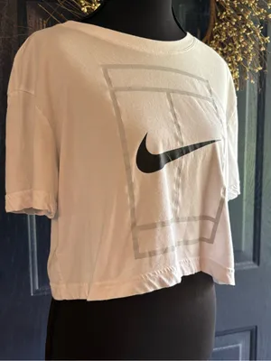 Nike White Cropped Oversized Swoosh Tee size Small thumbnail 2