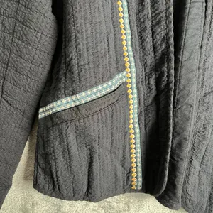 J. Jill Black‎ Quilted Seersucker Jacket Embroidered Trim Pockets Boho Chic XS thumbnail 2