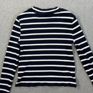 Banana Republic Women's XS Navy Blue White Striped Ribbed Mock Neck Top Stretch thumbnail 5