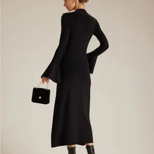 RIHOAS The Black Square Neck Flare Sleeve Midi Dress 72 thumbnail 5