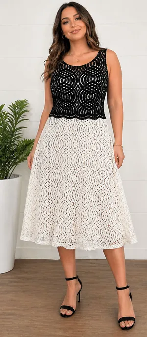 Betsey Johnson Crochet Lace Dress Size 14 Boho Romantic Feminine‎ Black Ivory thumbnail 1