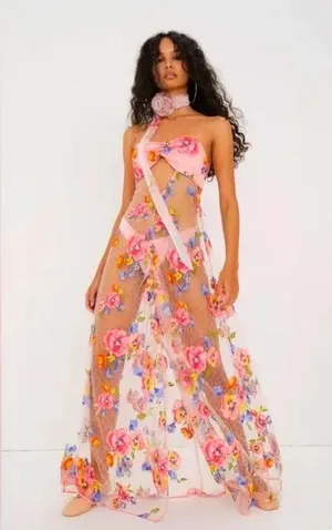 For Love & Lemons Embroidered Maxi Detailed Floral Appliqué NWT Size XS NWT thumbnail 2