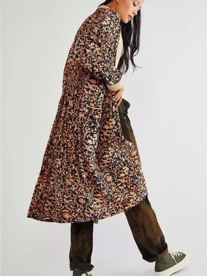 Free People Wild Nights Duster Kimono Black Floral Leopard Combo size Large $168 thumbnail 3