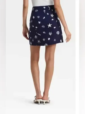 A New Day navy linen seashell nautical wrap skirt skort beach coastal cottage 6 thumbnail 3