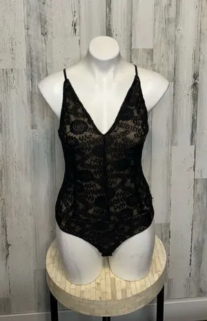 Windsor Black Lace Bodysuit Size L Sheer Floral Lace Criss Cross Back Lingerie T thumbnail 1
