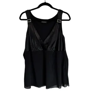Lane Bryant Black Satin Surplice Babydoll‎ Top Rhinestone Buckle Plus Size Tank thumbnail 6