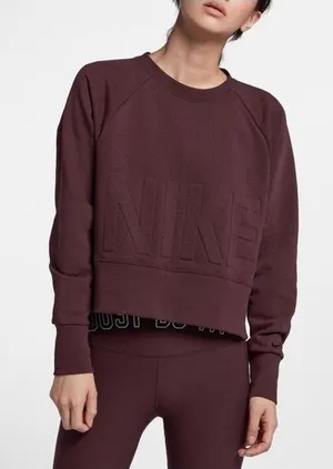 Nike Versa Cropped Crewneck Sweatshirt - Burgundy - Size Small - Embossed Logo thumbnail 1