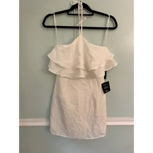 Lulus Halter White‎ purely simple ruffle mini Dress Size Small NWT thumbnail 3