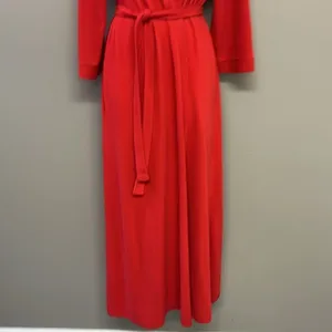 Vintage Vanity Fair Vibrant Red Full-Length Ribbed Wrap V-Neck Robe with Belt-Sm thumbnail 3