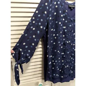 Fortune +‎ Ivy Polka Dot Chiffon Blue/White 3/4 Tie Sleeve Button Blouse Size M thumbnail 3