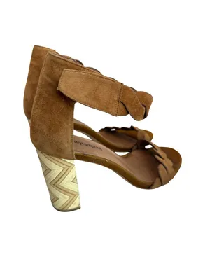 Jeffrey Campbell LIndsay Sandals Suede Camel Block Heel Retro Size 7 Women's thumbnail 4