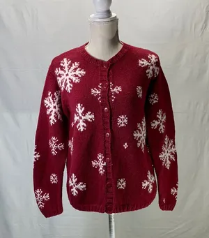 Eddie Bauer Vintage Nordic Red and White Snowflake Cardigan Sweater Size… thumbnail 1