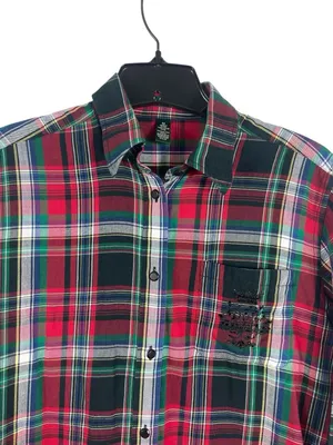 Lauren Ralph Lauren Red Green Plaid Button Up Shirt Embroidered Logo Holiday thumbnail 3