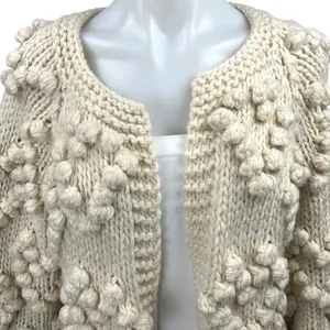 Chicwish Knit Your Love Ivory Heart Shape Pompoms Chunky Knit Cardigan Sweater S thumbnail 4
