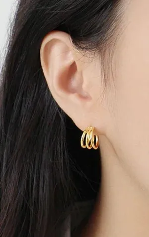 Gold Triple Hoop Earrings thumbnail 1