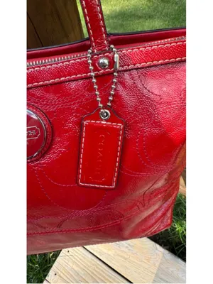 Coach Y2K Signature Patent Leather Tote Persimmon Red F15142 thumbnail 4