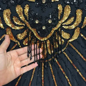 Babeyond Flapper Dress Black Gold Sequin Fringe Gatsby 1920s Costume Party‎ L thumbnail 4