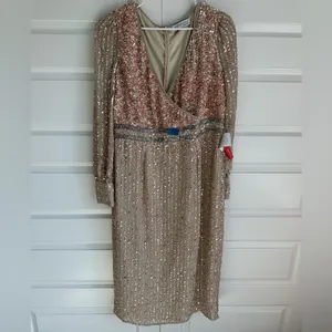 Mac Duggal Sequined‎ V Neck Bishop Sleeve Midi Dress 93593 thumbnail 4