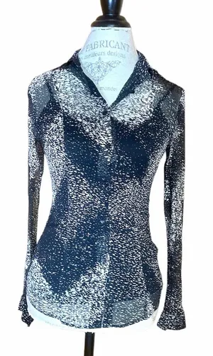 Burberry London Black & White Print Silk Button Down Blouse Sz 2 NWT $1,050 thumbnail 1