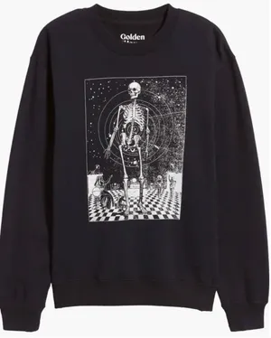 Skeleton Space Time Graphic Sweatshirt GOLDEN HOUR Size Small Black‎ Black thumbnail 1