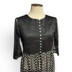 Karishma Maxi Length Overlay Crystal Buttons Sheer 3/4 Sleeves Black XL thumbnail 2