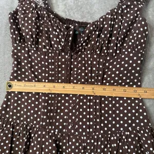 Wild Fable Polka Dot Mini Dress XXS Milkmaid Brown Tiered Ruffle Smocked Lace thumbnail 10