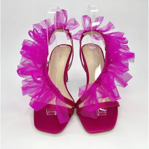 Betsey Johnson Devon Pink Tulle Ruffle Heels Sandals 7.5 Wedding Party‎ Barbie thumbnail 1