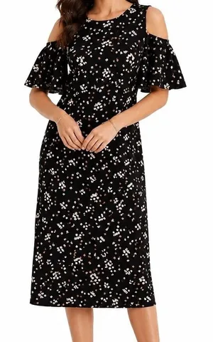 Tommy Hilfiger Women's Midi Dress Black Floral Size 2 Long Sleeve Boho Chic Fall thumbnail 1