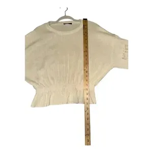 Zara‎ Cream Ribbed Peplum Sweater, Small thumbnail 5