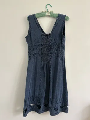 Vintage 90s Blanco V-Neck Cotton Soft Denim Cutout Dress Size Medium thumbnail 2