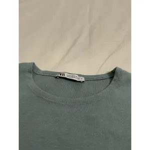 Zara Blue Green Cap Sleeve Baby Tee Stretch Cotton Modal Top Size M thumbnail 5