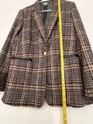 Anne Klein Women Plaid Single Button Knit Blazer Faux Leather Trim Size M(A899) thumbnail 4