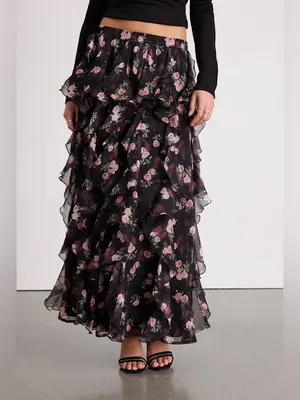 Lulu’s Carion Black Floral Ruffled Maxi Skirt thumbnail 3