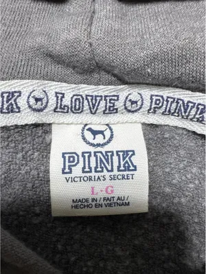 PINK Victoria's Secret Gray Zip Hoodie Neon Yellow Logo Size thumbnail 2