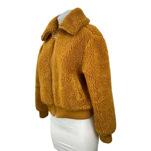 Aritzia Wilfred Free Teddy Brown High Neck Long Sleeve Bomber Coat Jacket Sz XXS thumbnail 2