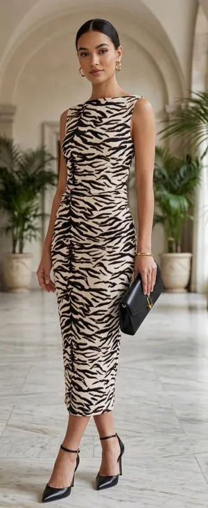 H&M Midi Dress Zebra Print Size L Women’s Black and Cream NWT thumbnail 1