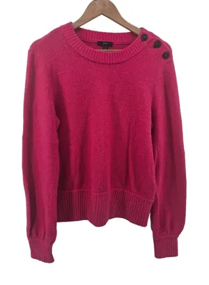 J.Crew Sweater Womens M Merino Wool Alpaca Pink Button Shoulder EUC thumbnail 1
