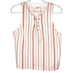 Everly Tie Front Cream & Orange Vertical Striped Tank Top Size Medium thumbnail 2