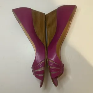 CHRISTIAN LOUBOUTIN Vintage Y2K Fuchsia Purple Peep-Toe Wedges Mesh Cutouts 40.5 thumbnail 5