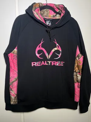 Realtree Women's Black Hoodie Sweatshirt with Pink Camo Accents XL thumbnail 1