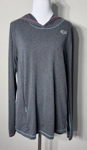 Fox Head Hoodie Top Womens Large Gray Long Sleeve Zip Pocket Graphic Lightweight thumbnail 1