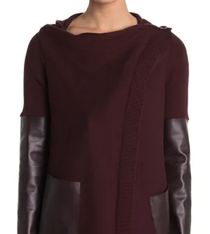 BLANKNYC Denim Faux Leather Trim High/Low‎ Cardigan thumbnail 1