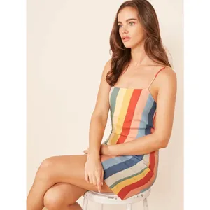 Reformation Lindsay Multicolor Rainbow Striped Sleeveless Camisole Dress Size 0 thumbnail 2