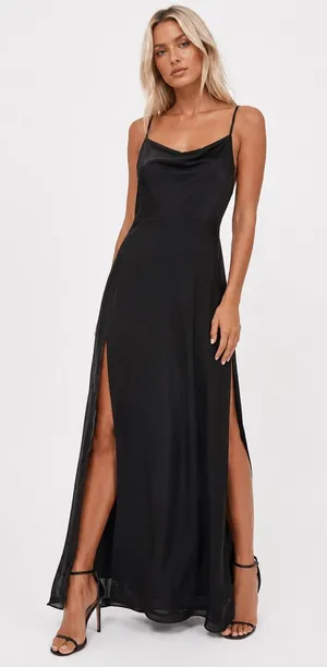 A New Day NWT Target Black Crepe Maxi Dress | Double Side Slit | Flowy Minimalist Evening Dress thumbnail 1