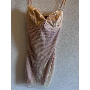 Outcast Bonjour Mini Dress‎ Blush Pink Rhinestone Mesh Lace Trim Medium NWT $165 thumbnail 5