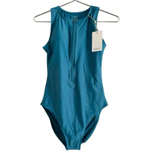 NWT Quince Italian Zip Front One Piece Swimsuit Lagoon Teal Blue Size XS thumbnail 4